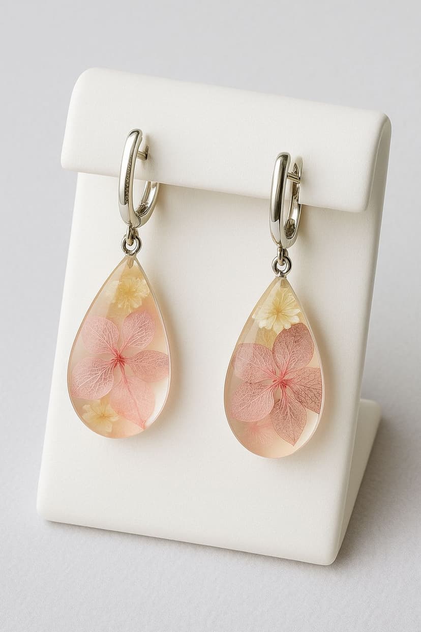 Серьги с розовой гортензией.