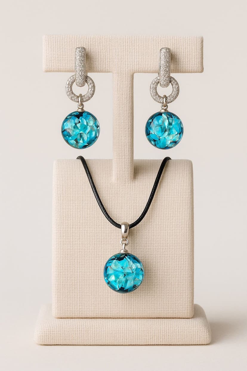 Набор украшений с голубым перламутром.